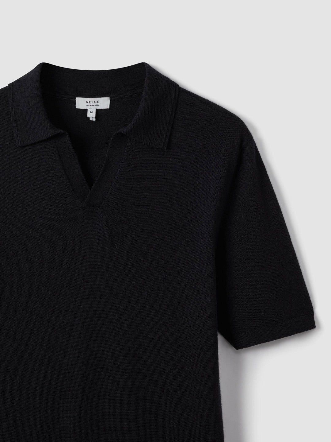 Men Merino Wool Open Collar Polo Shirt in Navy