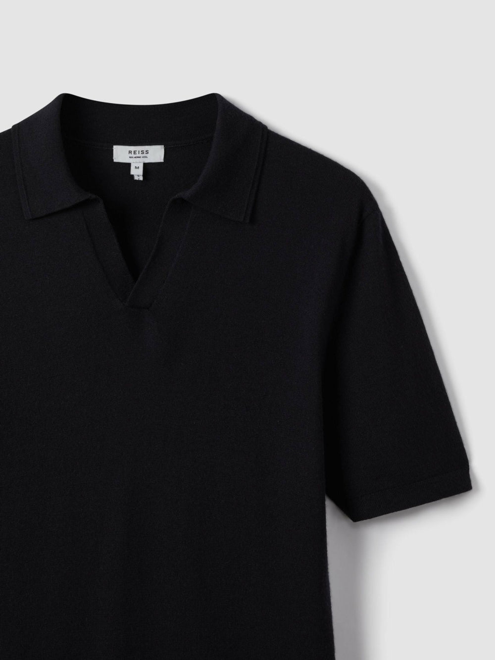 Men Merino Wool Open Collar Polo Shirt in Navy