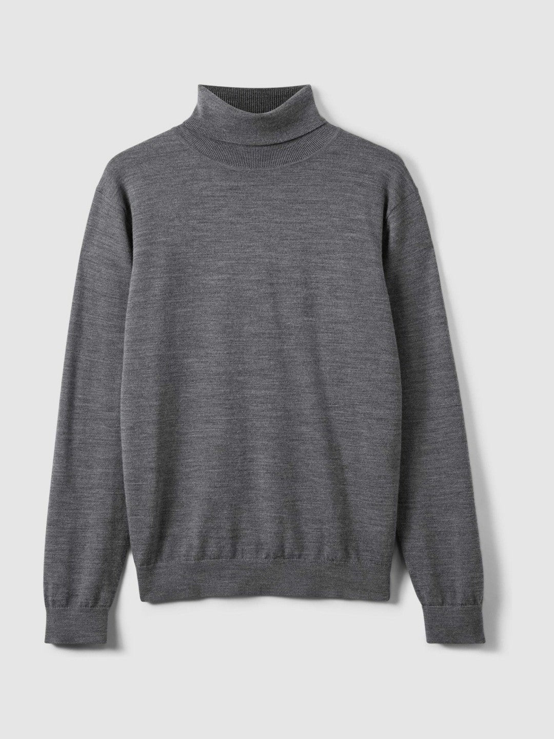 Men Slim Fit Merino Wool Roll Neck Jumper in Derby Grey Marl