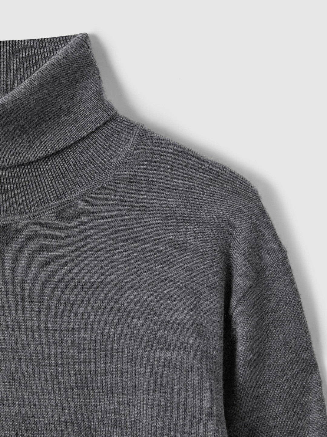 Men Slim Fit Merino Wool Roll Neck Jumper in Derby Grey Marl