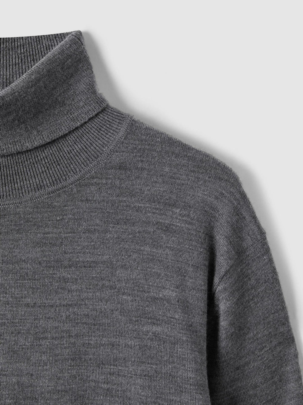 Men Slim Fit Merino Wool Roll Neck Jumper in Derby Grey Marl