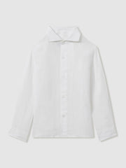 Children & Baby 3-9 yrs Striped Linen Cutaway Collar Shirt in White