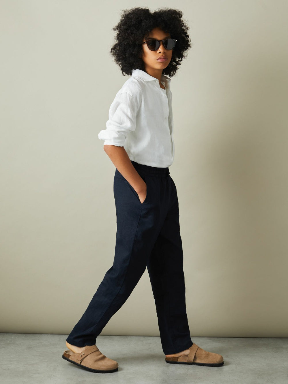 Children & Baby 9-13 yrs Striped Linen Cutaway Collar Shirt in White