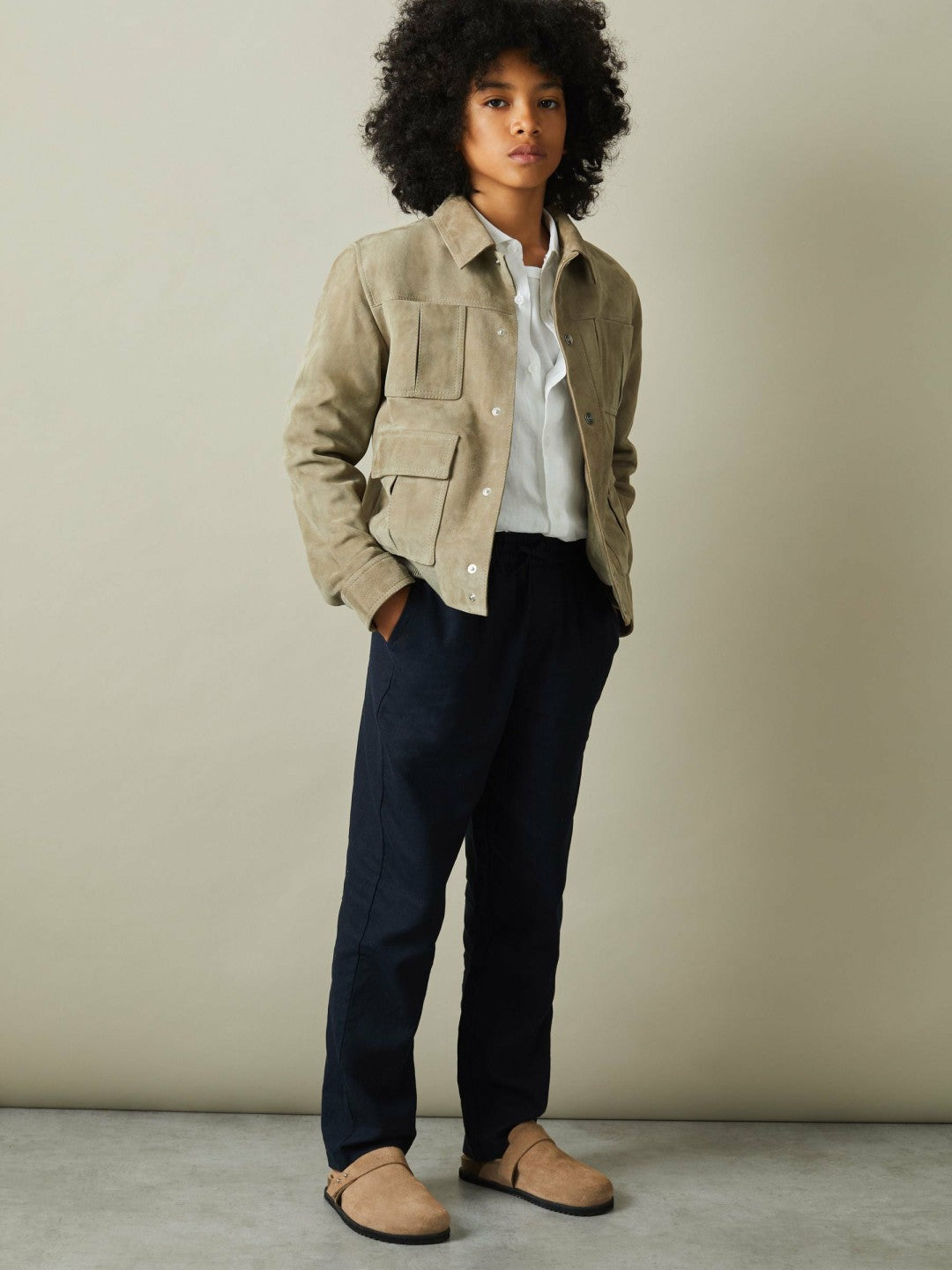 Children & Baby 9-13 yrs Striped Linen Cutaway Collar Shirt in White