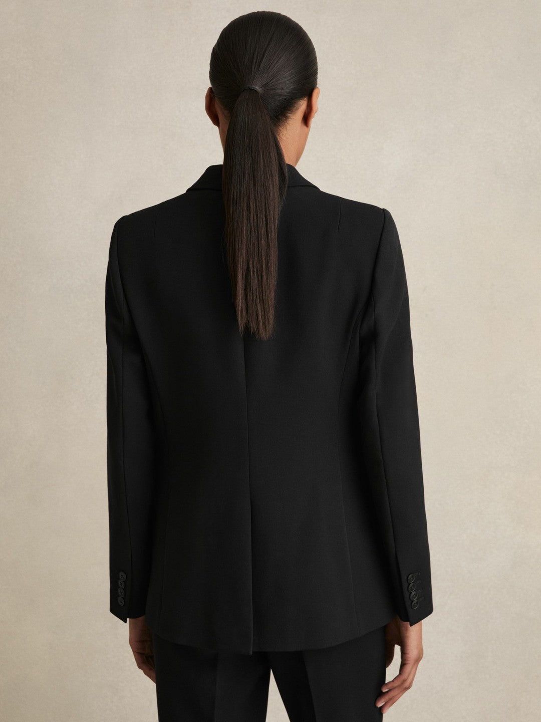 Women Petite Tailored Single Breasted Suit Blazer in Black