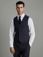 Men Modern Fit Wool Blend Waistcoat in Navy