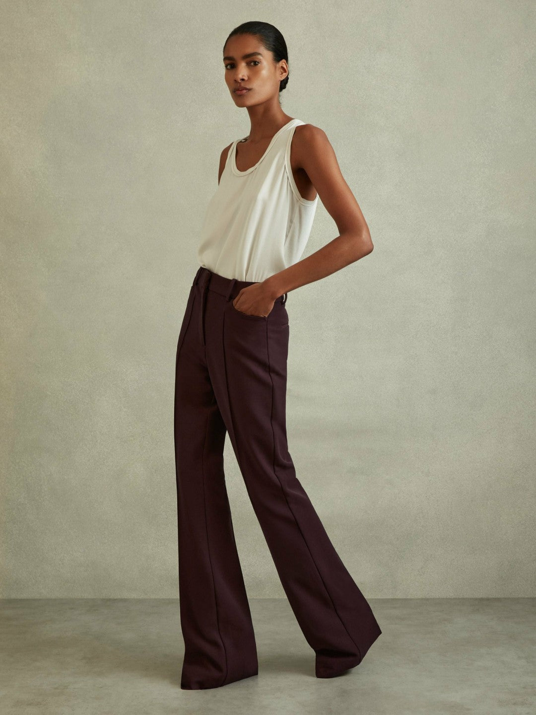 Women Flared Suit Trousers in Berry