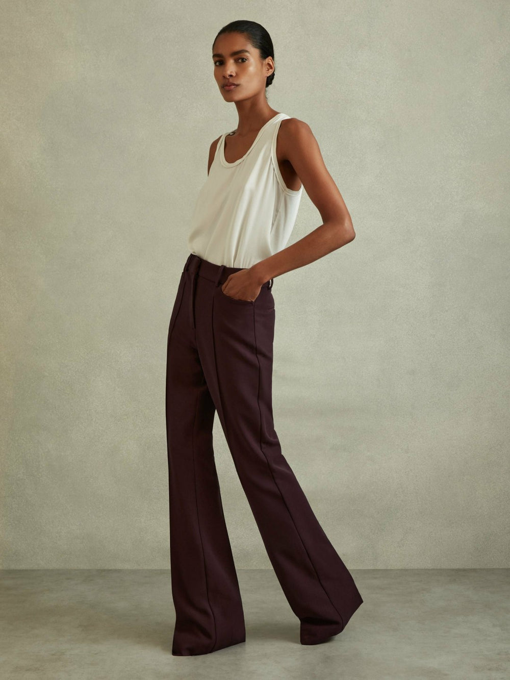 Women Flared Suit Trousers in Berry