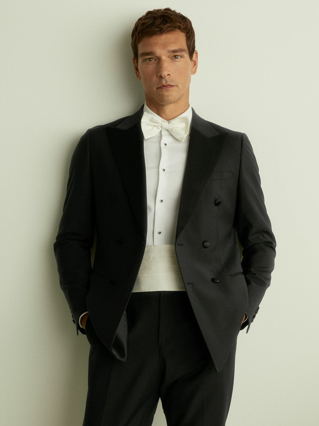 Men Double Breasted Tuxedo Slim Fit Jacket in Black