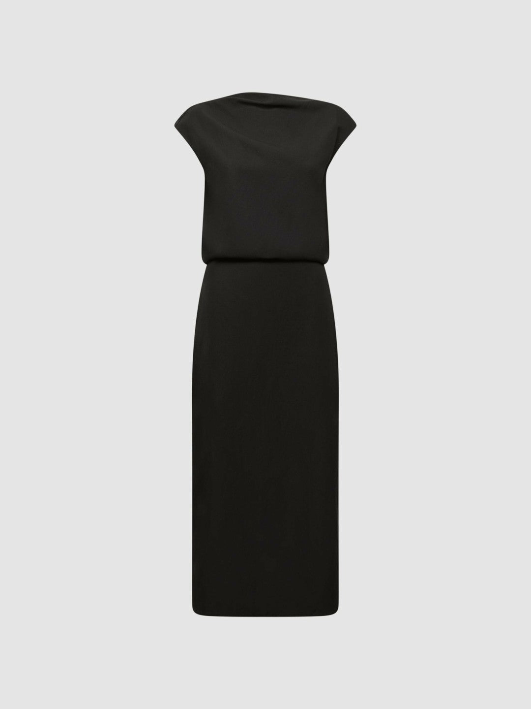 Women Premium Linen Blend Open-Back Midi Dress in Black