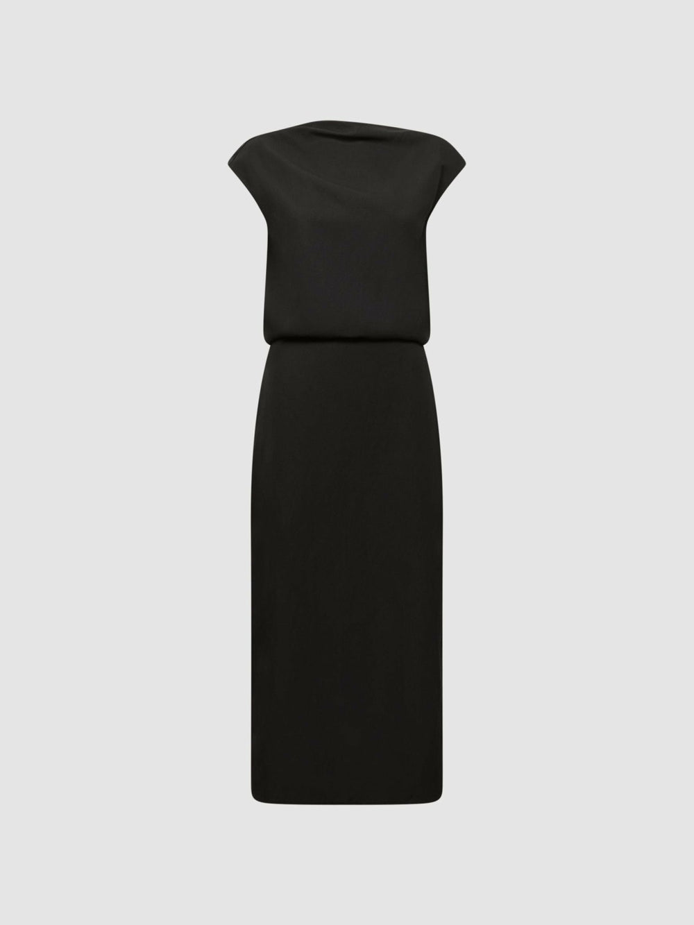 Women Premium Linen Blend Open-Back Midi Dress in Black