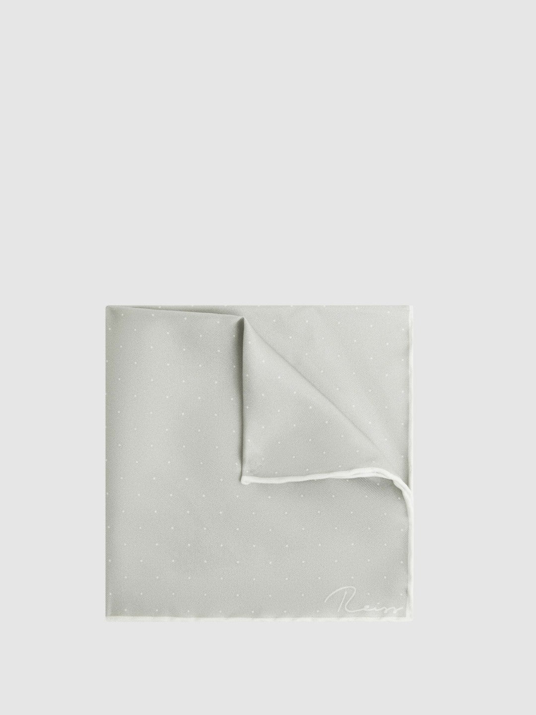 Men Polka Dot Silk Pocket Square in Silver