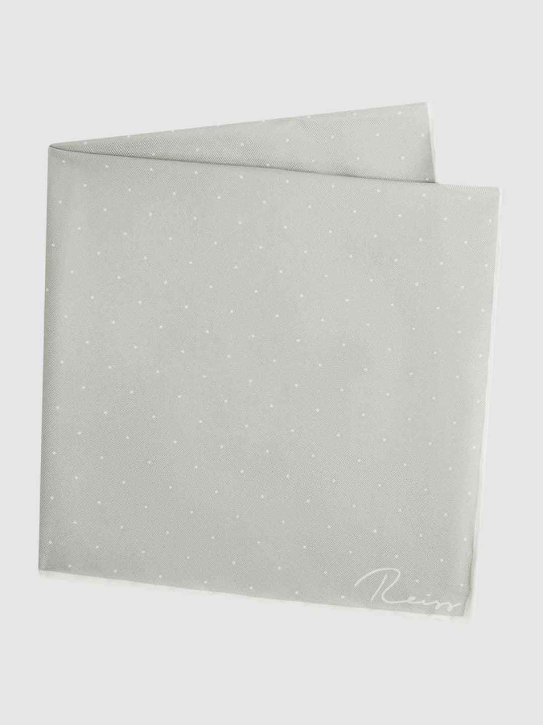 Men Polka Dot Silk Pocket Square in Silver