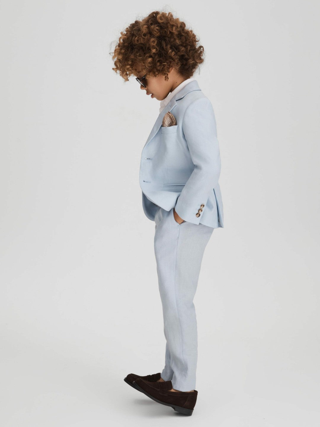 Children & Baby 9-13 yrs Slim Fit Linen Adjustable Trousers in Soft Blue