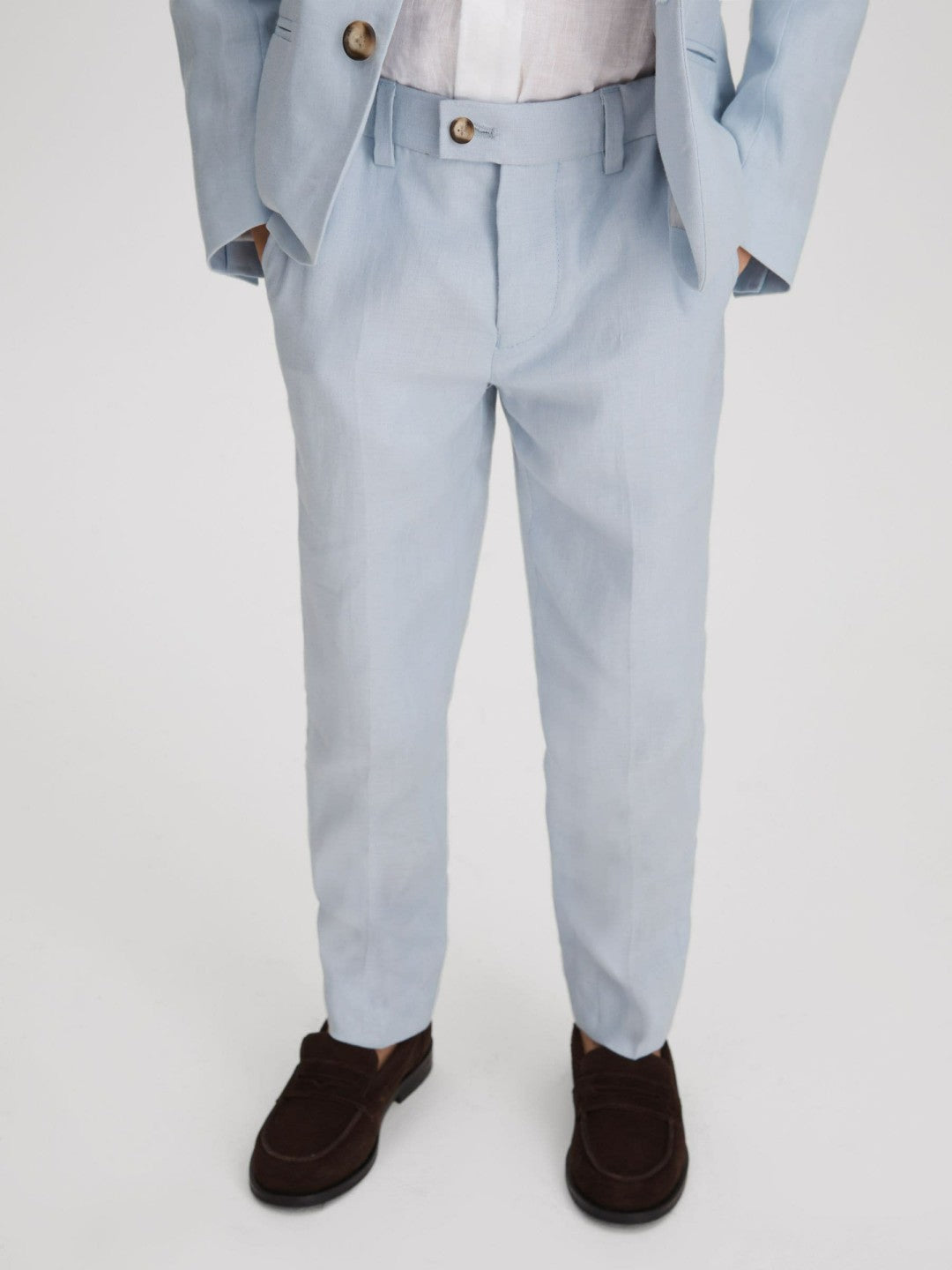 Children & Baby 9-13 yrs Slim Fit Linen Adjustable Trousers in Soft Blue
