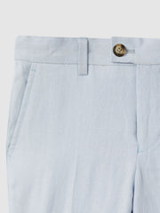Children & Baby 9-13 yrs Slim Fit Linen Adjustable Trousers in Soft Blue