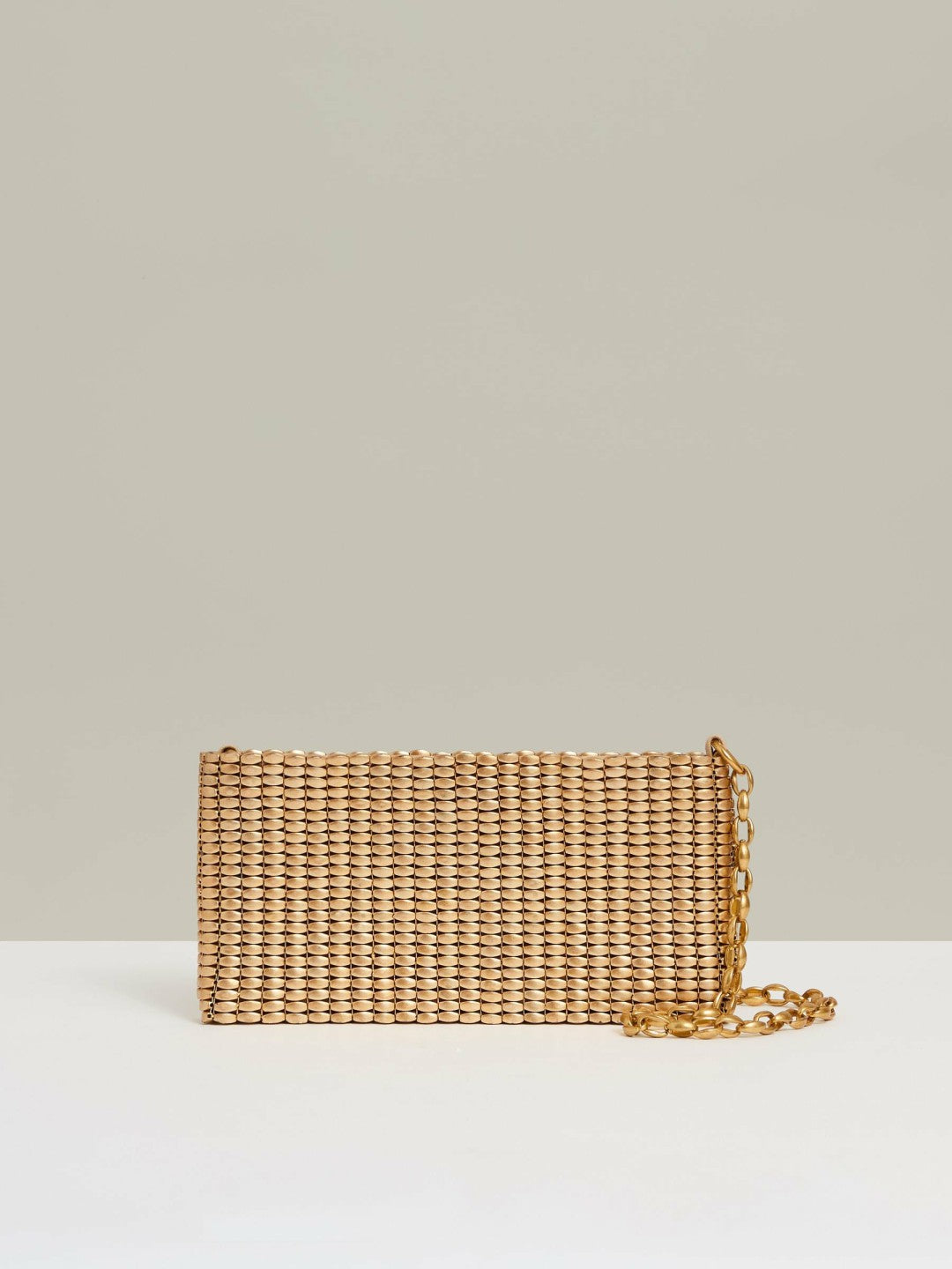 Women Beaded Removable Strap Shoulder Bag in Gold