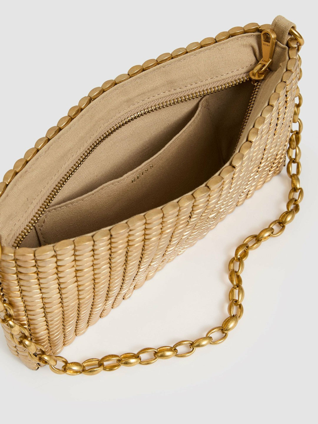 Women Beaded Removable Strap Shoulder Bag in Gold