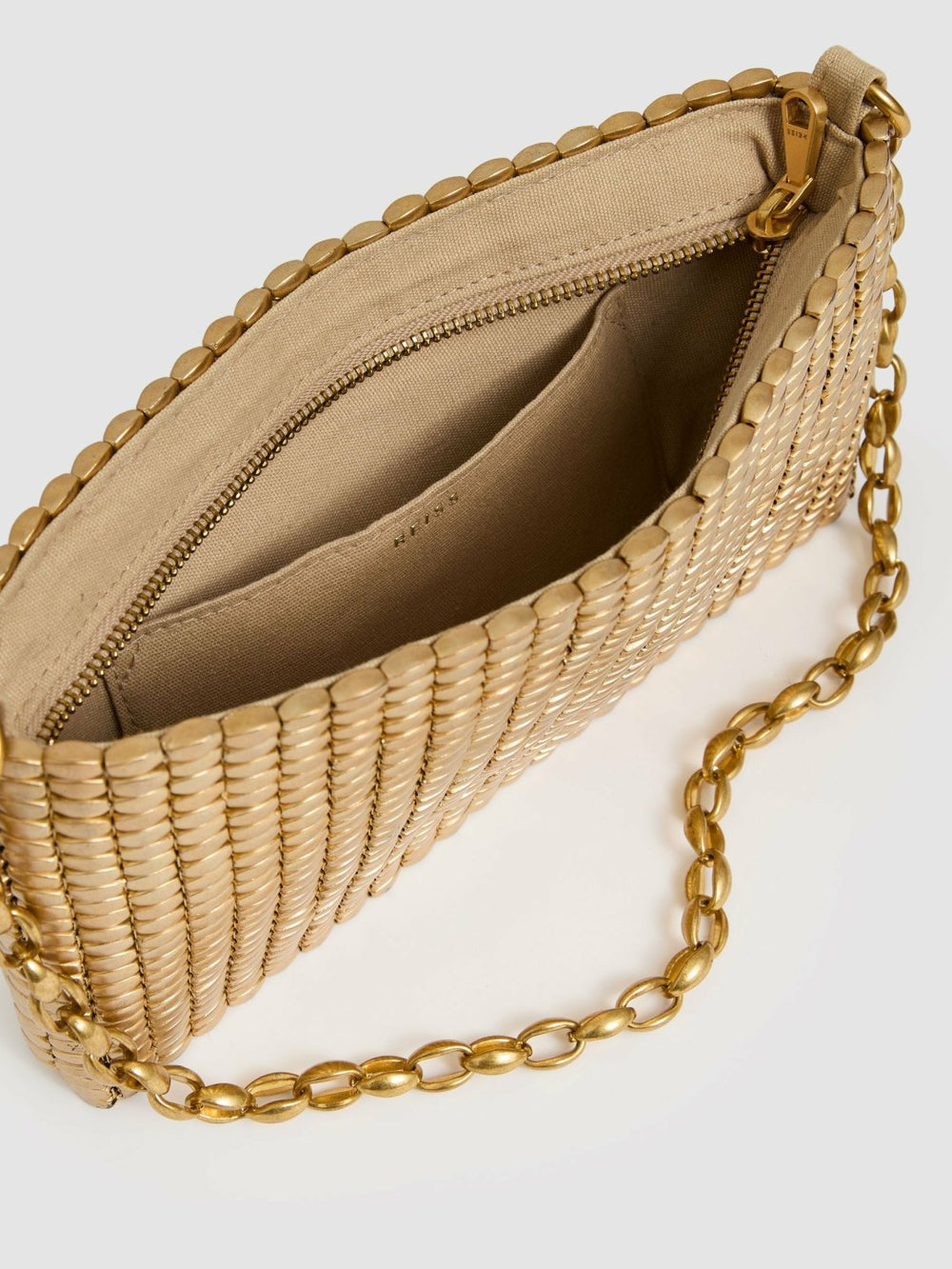Women Beaded Removable Strap Shoulder Bag in Gold