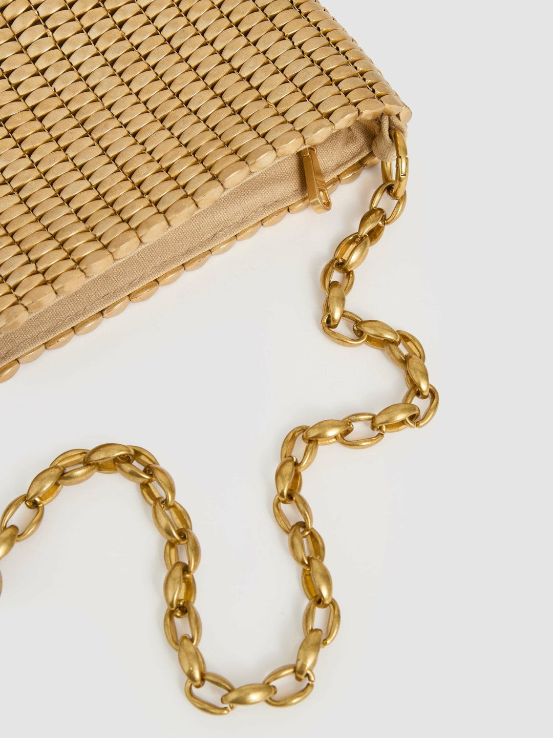 Women Beaded Removable Strap Shoulder Bag in Gold