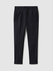 Children & Baby 3-9 yrs Relaxed Elasticated Trousers with Turn-Ups in Navy