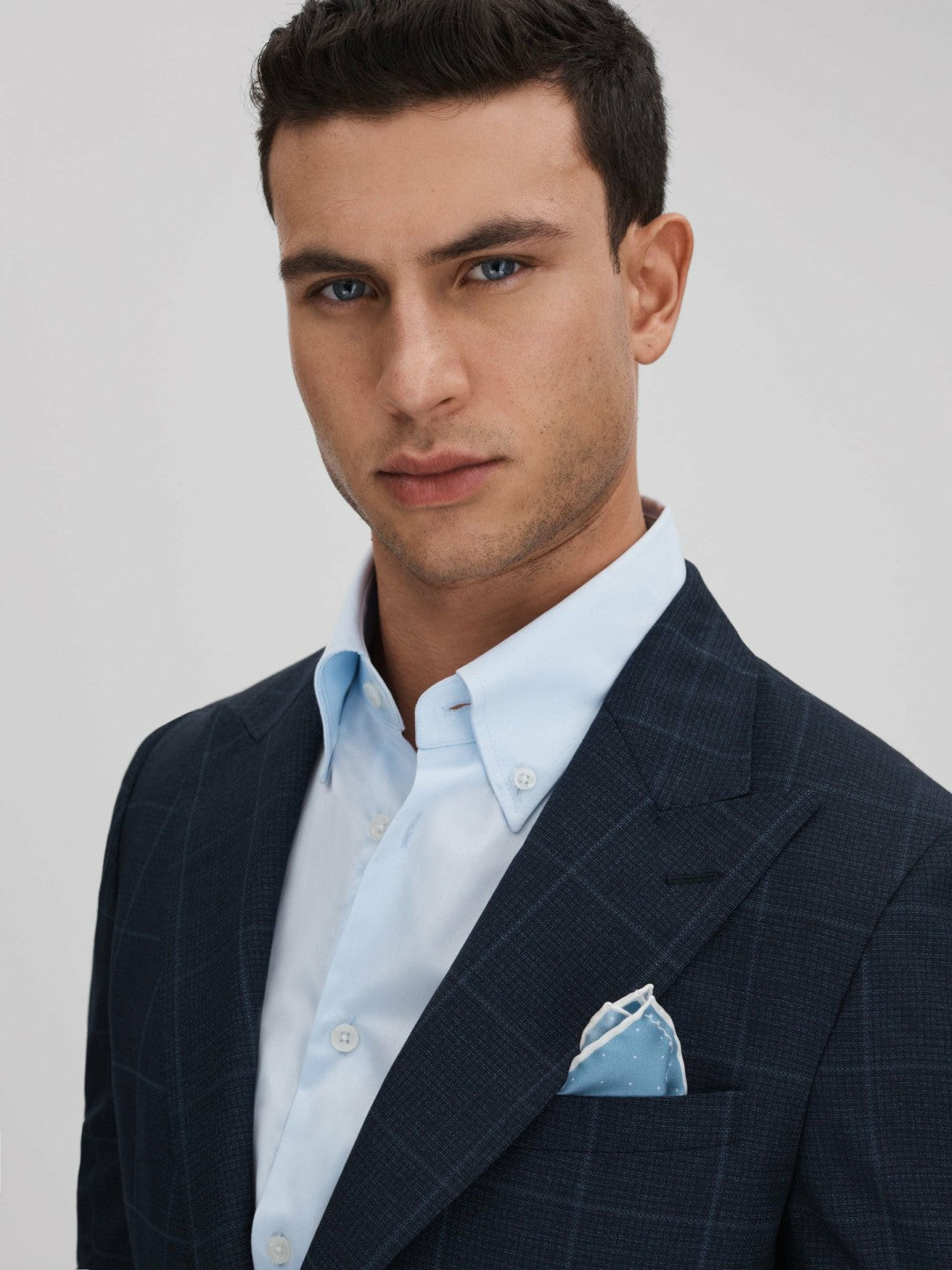 Men Polka Dot Silk Pocket Square in Blue