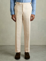 Men Slim Fit Linen Adjuster Trousers in Stone