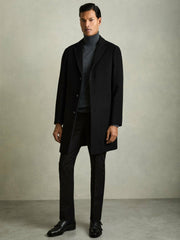 Men Wool Blend Single Breasted Epsom Overcoat in Black