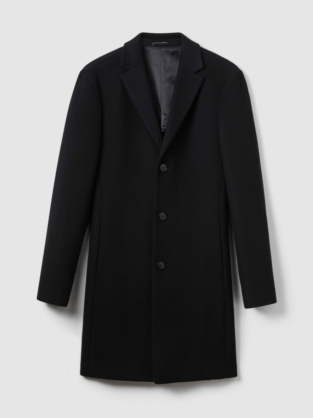 Men Wool Blend Single Breasted Epsom Overcoat in Black