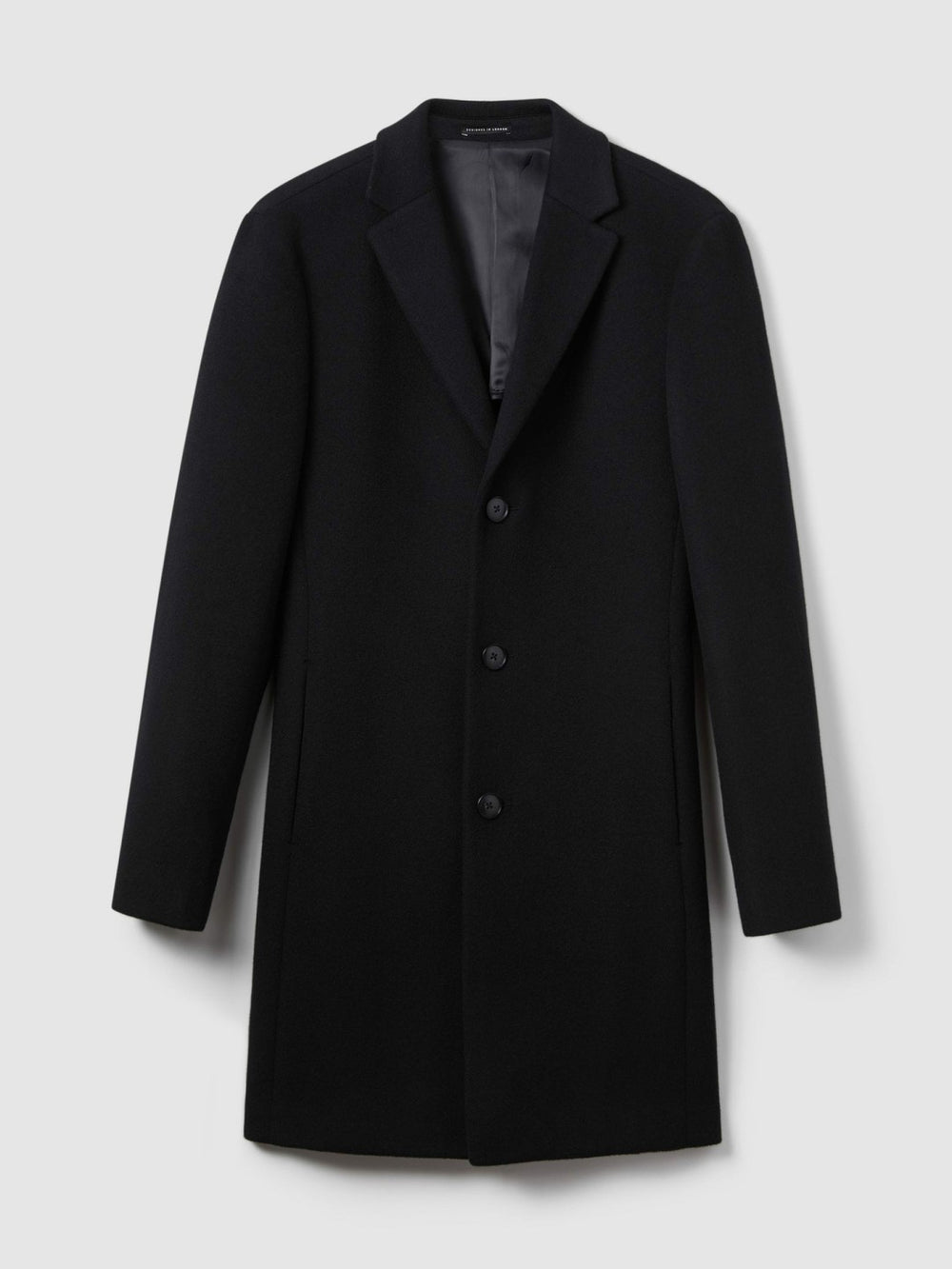 Men Wool Blend Single Breasted Epsom Overcoat in Black