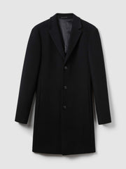 Men Wool Blend Single Breasted Epsom Overcoat in Black