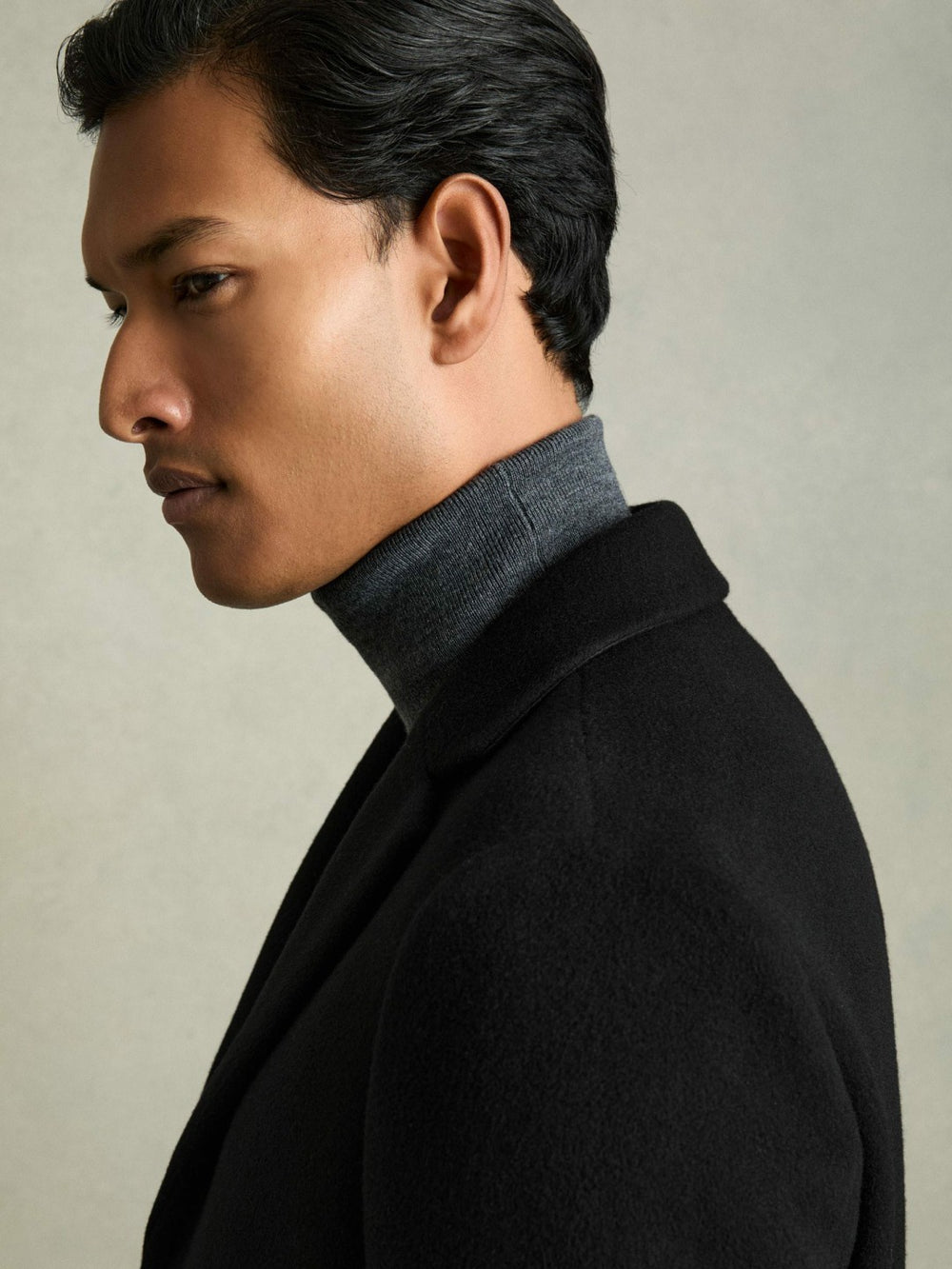 Men Wool Blend Single Breasted Epsom Overcoat in Black