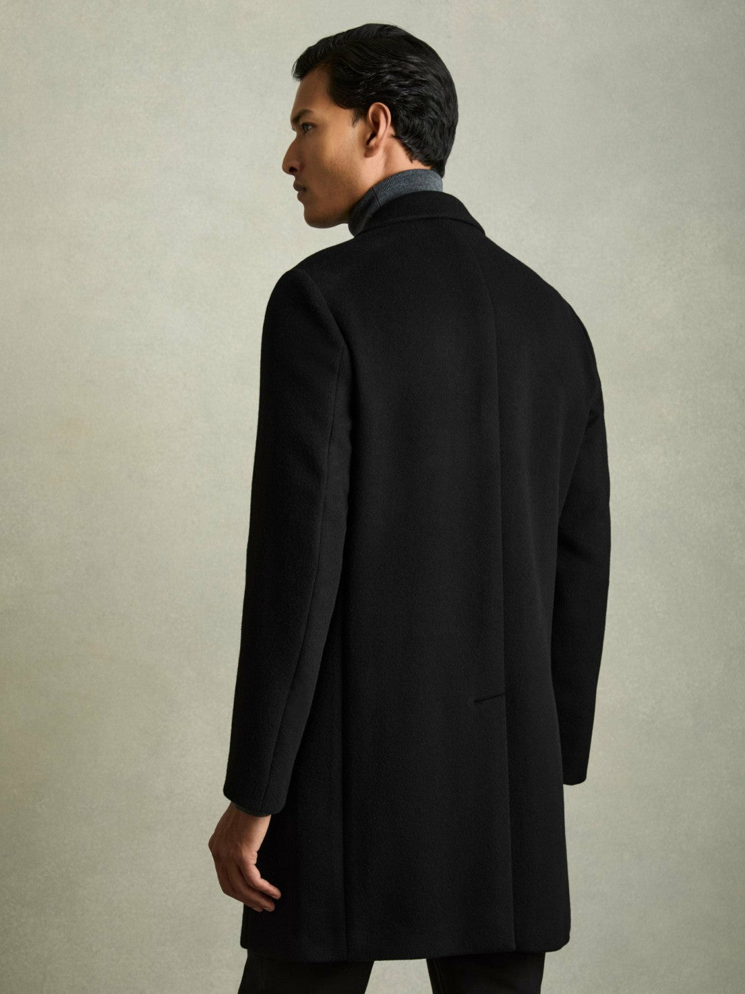 Men Wool Blend Single Breasted Epsom Overcoat in Black