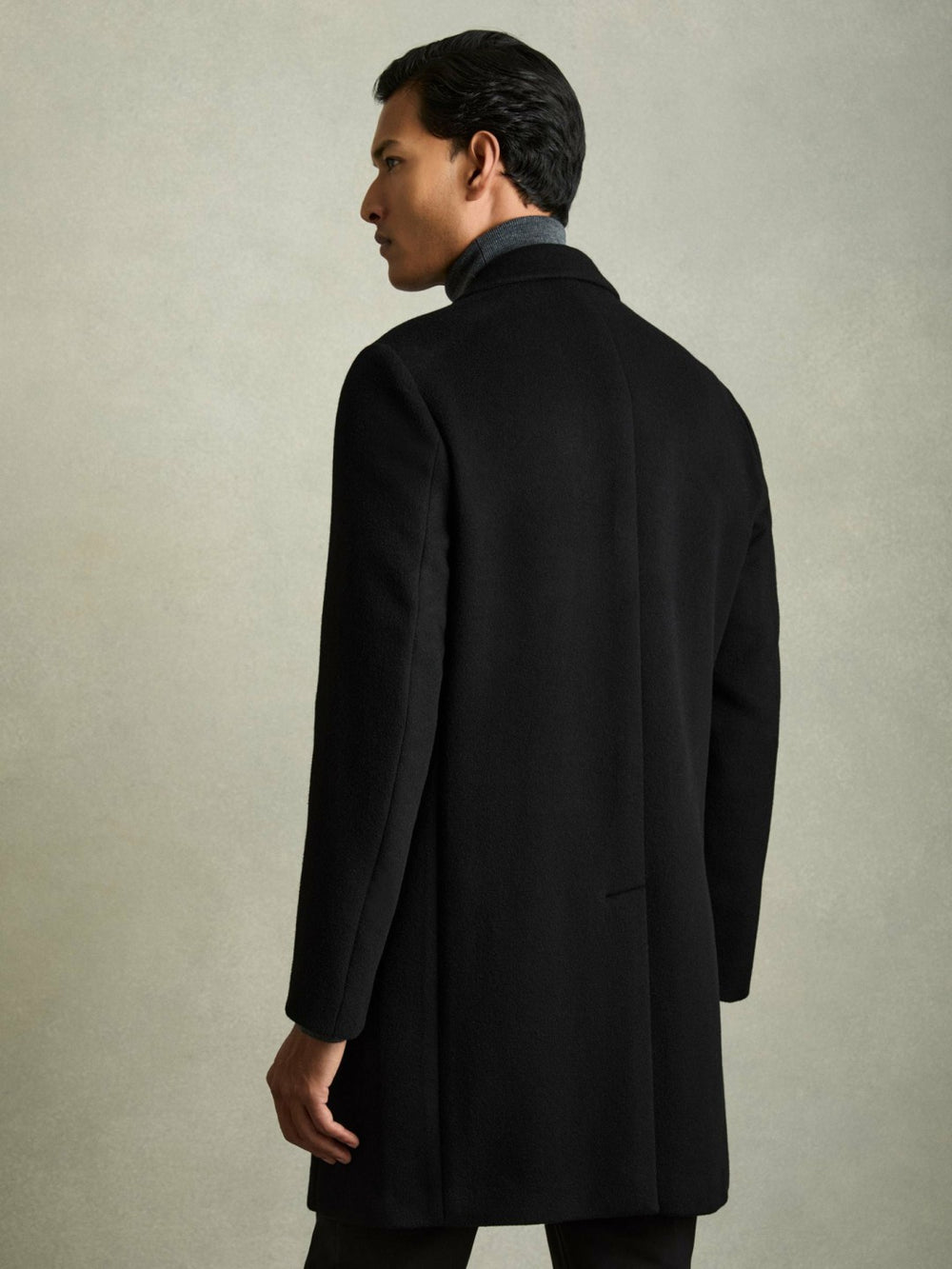 Men Wool Blend Single Breasted Epsom Overcoat in Black