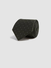 Men Polka Dot Silk Tie in Dark Green
