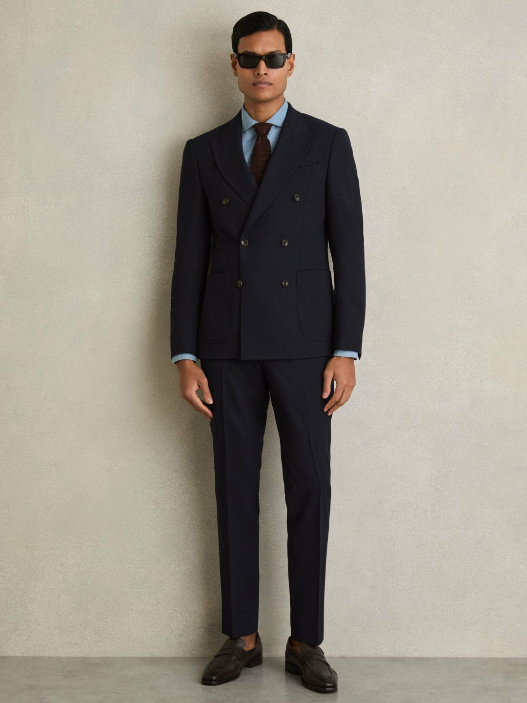 Men Double Breasted Suit Blazer Slim Fit in Navy