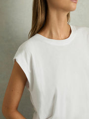 Women Cotton Capped Sleeve T-Shirt in White