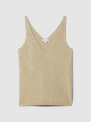 Women Metallic V-Neck Vest in Gold