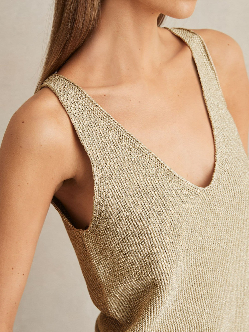 Women Metallic V-Neck Vest in Gold