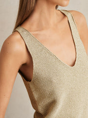 Women Metallic V-Neck Vest in Gold