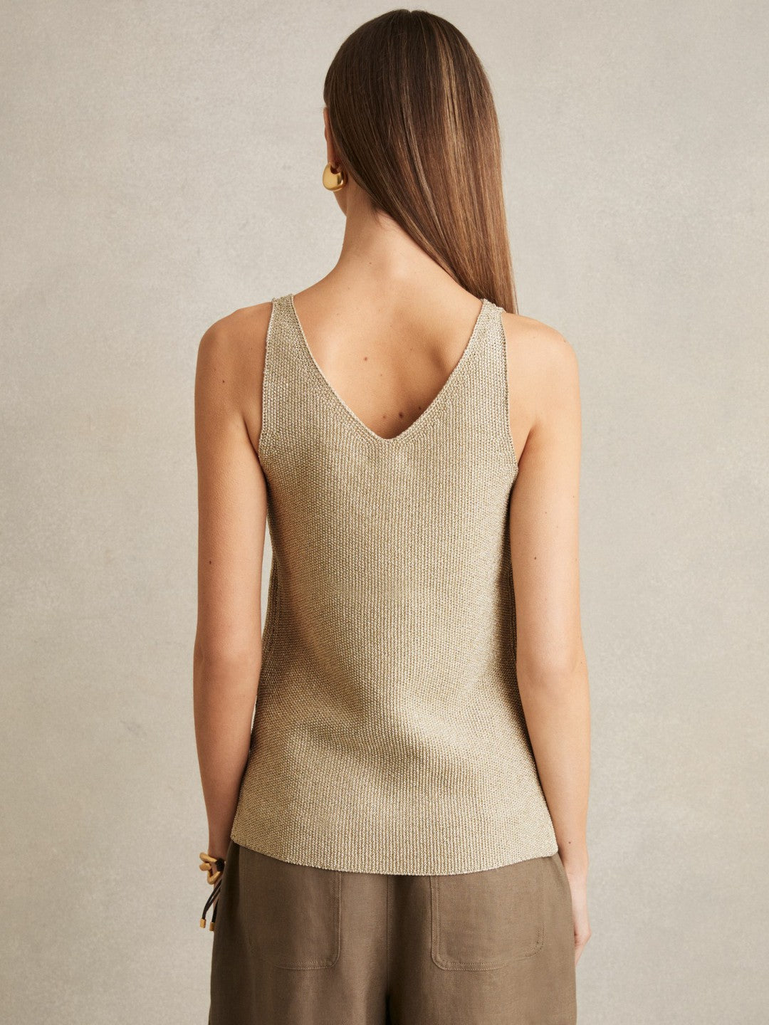 Women Metallic V-Neck Vest in Gold