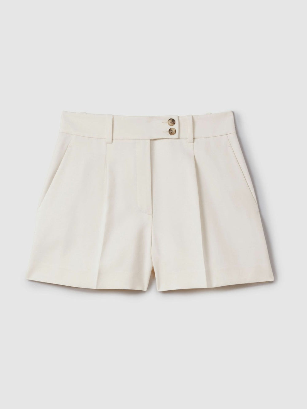 Women Front Pleat Tailored Shorts in Cream