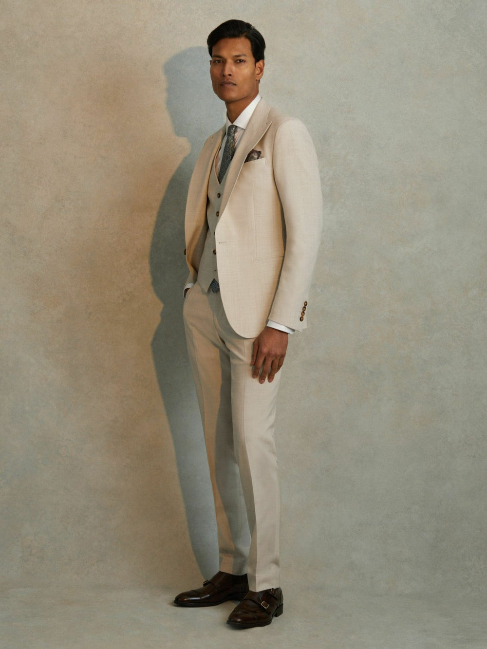 Men Slim Fit Side Adjuster Trousers in Stone