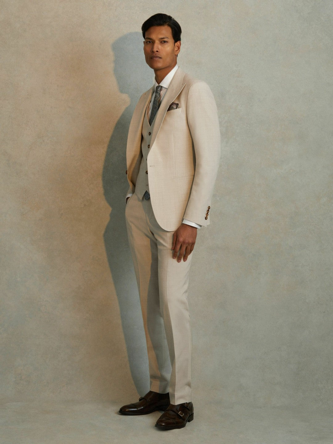 Men Slim Fit Side Adjuster Trousers in Stone