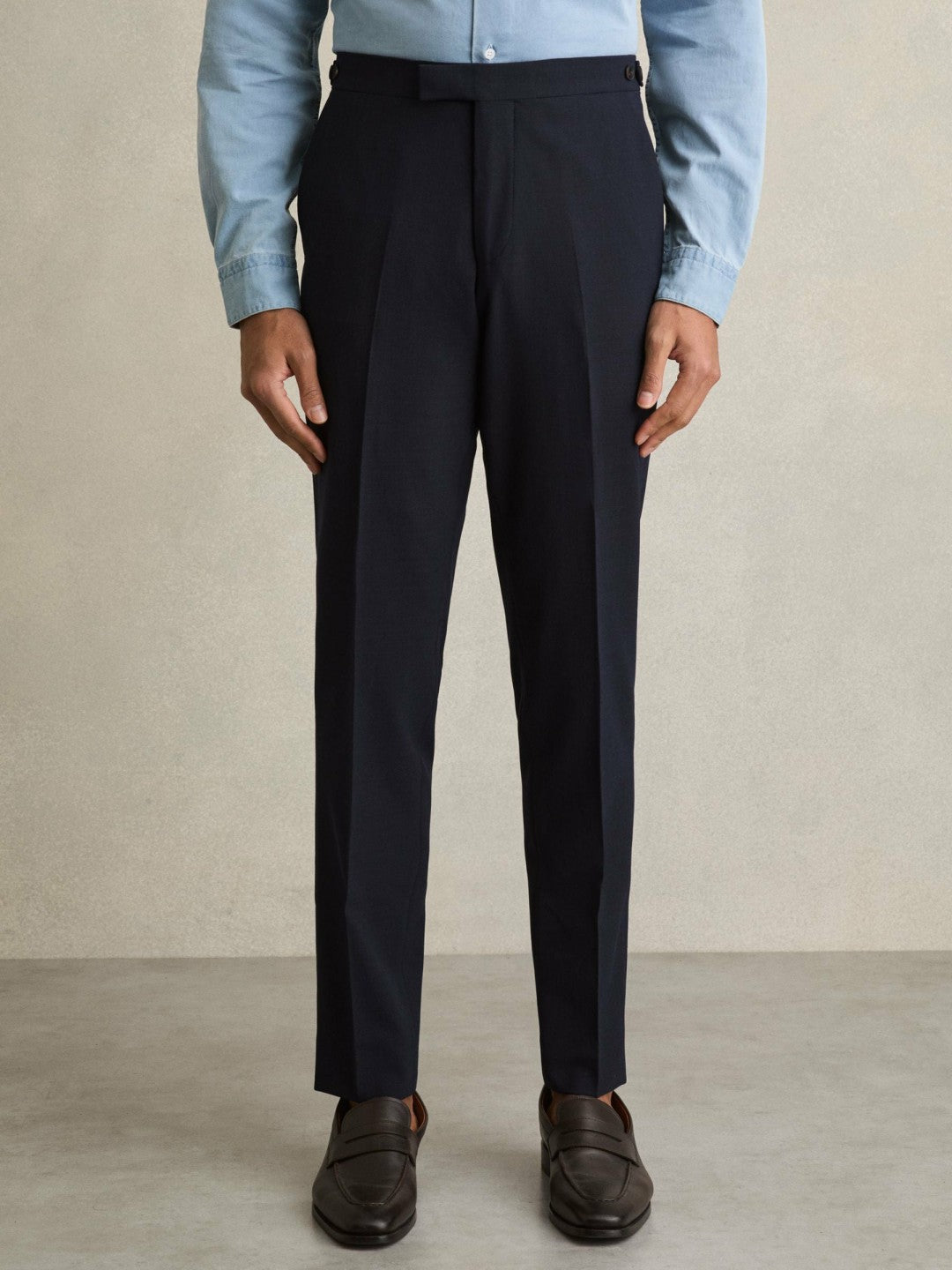Men Slim Fit Side Adjuster Trousers in Navy