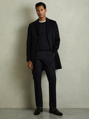 Men Slim Fit Washed Cotton Blend Chinos in Navy