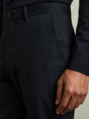 Men Slim Fit Washed Cotton Blend Chinos in Navy