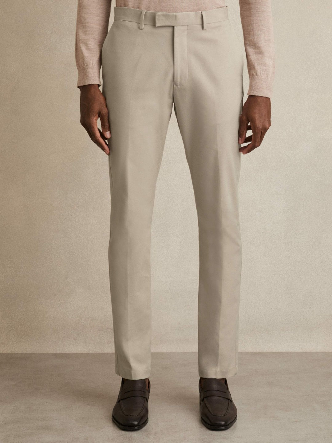Men Slim Fit Cotton Blend Chinos in Stone