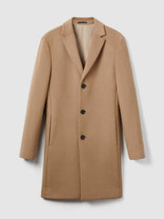 Men Wool Blend Single Breasted Epsom Overcoat in Camel