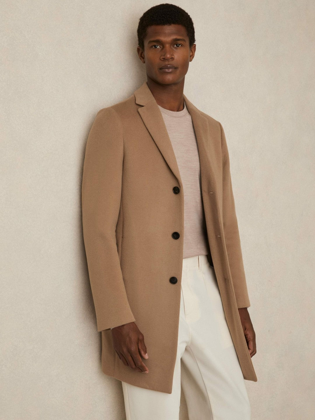 Men Wool Blend Single Breasted Epsom Overcoat in Camel